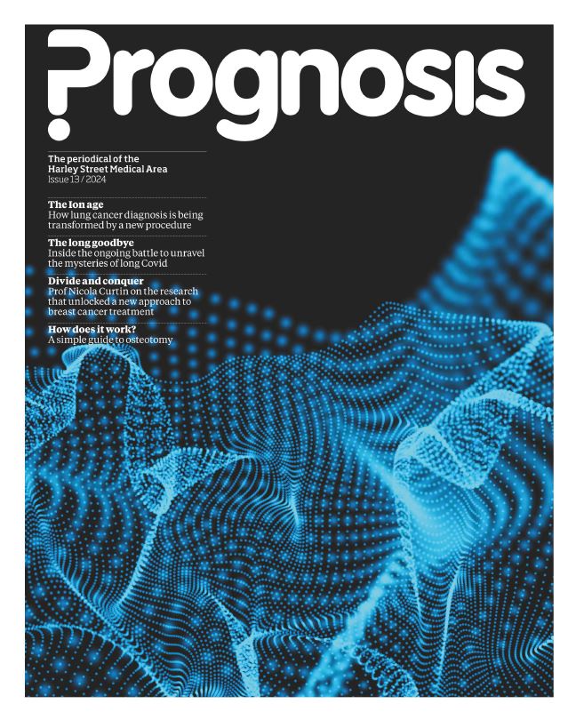 The front cover of Prognosis magazine. The contents of the magazine is listed in the top left corner.